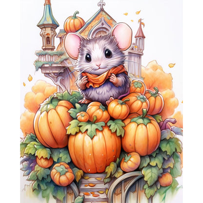 Mouse And Pumpkin Castle - 11CT Stamped Cross Stitch 45*55CM