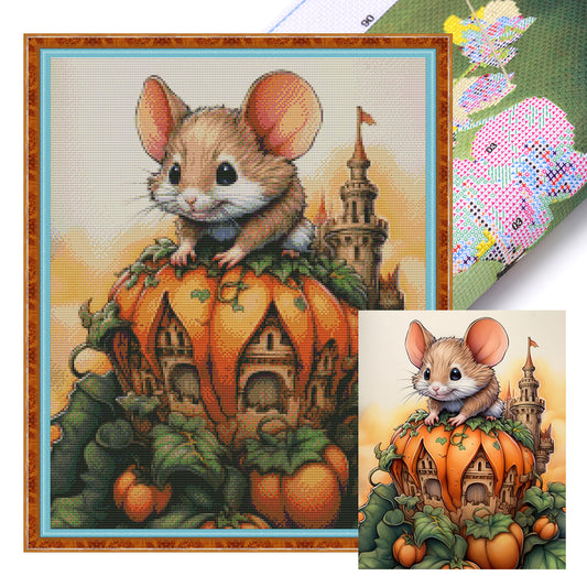 Mouse And Pumpkin Castle - 11CT Stamped Cross Stitch 45*55CM