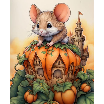 Mouse And Pumpkin Castle - 11CT Stamped Cross Stitch 45*55CM