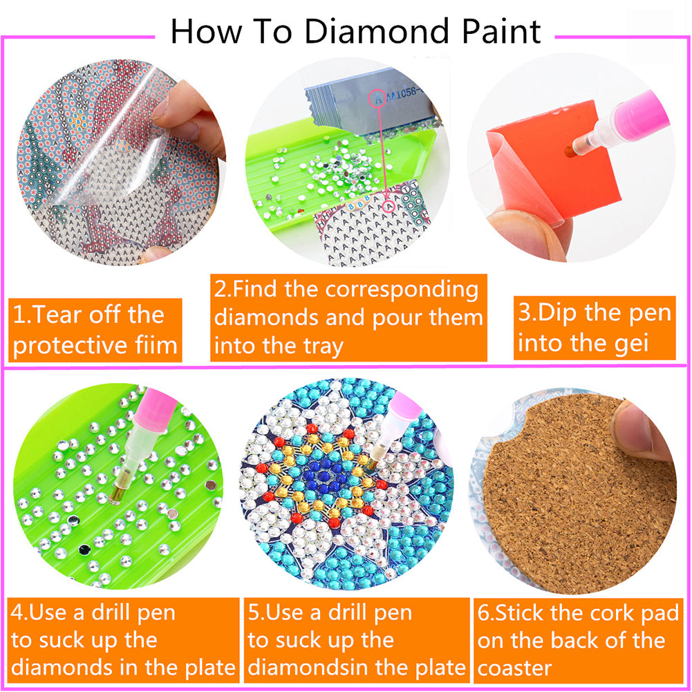 6PCS Acrylic Diamond Painting Car Coasters for Adults Kids Beginner (Mandala)