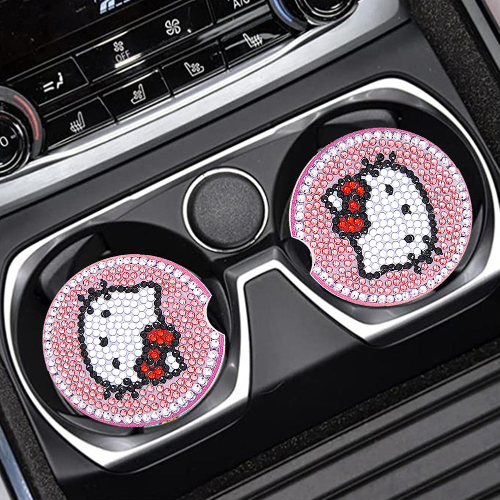 6PCS Acrylic Diamond Painting Car Coasters for Adults Kids (Kitty Cat Skull)