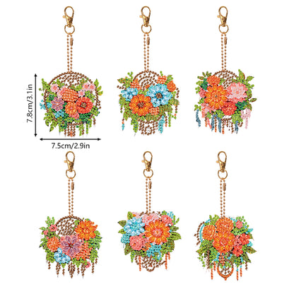 6PCS Flower Dreamcatcher Double Sided Diamond Painting Art Keychain Pendant