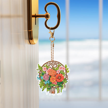 6PCS Flower Dreamcatcher Double Sided Diamond Painting Art Keychain Pendant