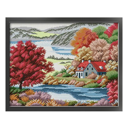 Red Maple Home - 14CT Stamped Cross Stitch 46*38CM(Joy Sunday)