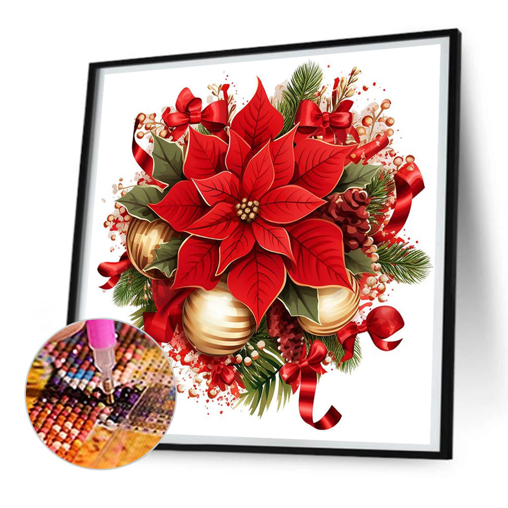 Christmas Red Flowers - Full Round Drill Diamond Painting 30*30CM