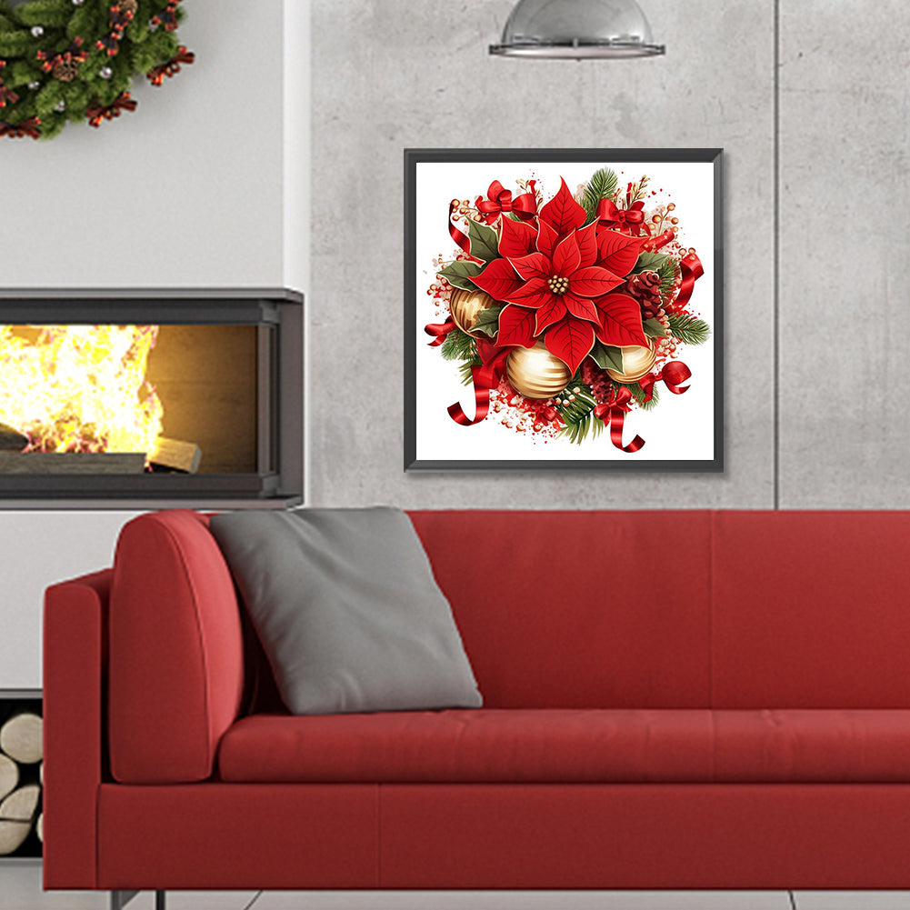 Christmas Red Flowers - Full Round Drill Diamond Painting 30*30CM