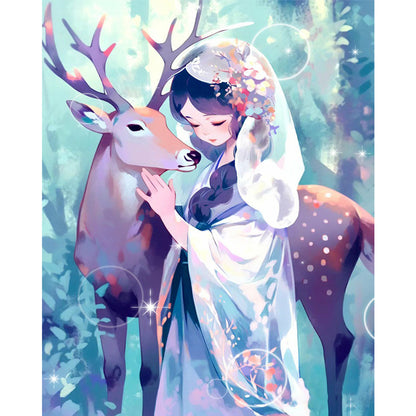 Deer And Girl - Full Round Drill Diamond Painting 40*50CM
