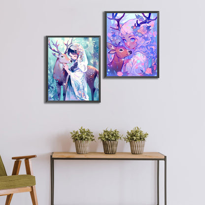 Deer And Girl - Full Round Drill Diamond Painting 40*50CM