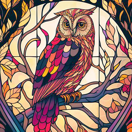 Stained Glass Owl - Full Round Drill Diamond Painting 30*30CM