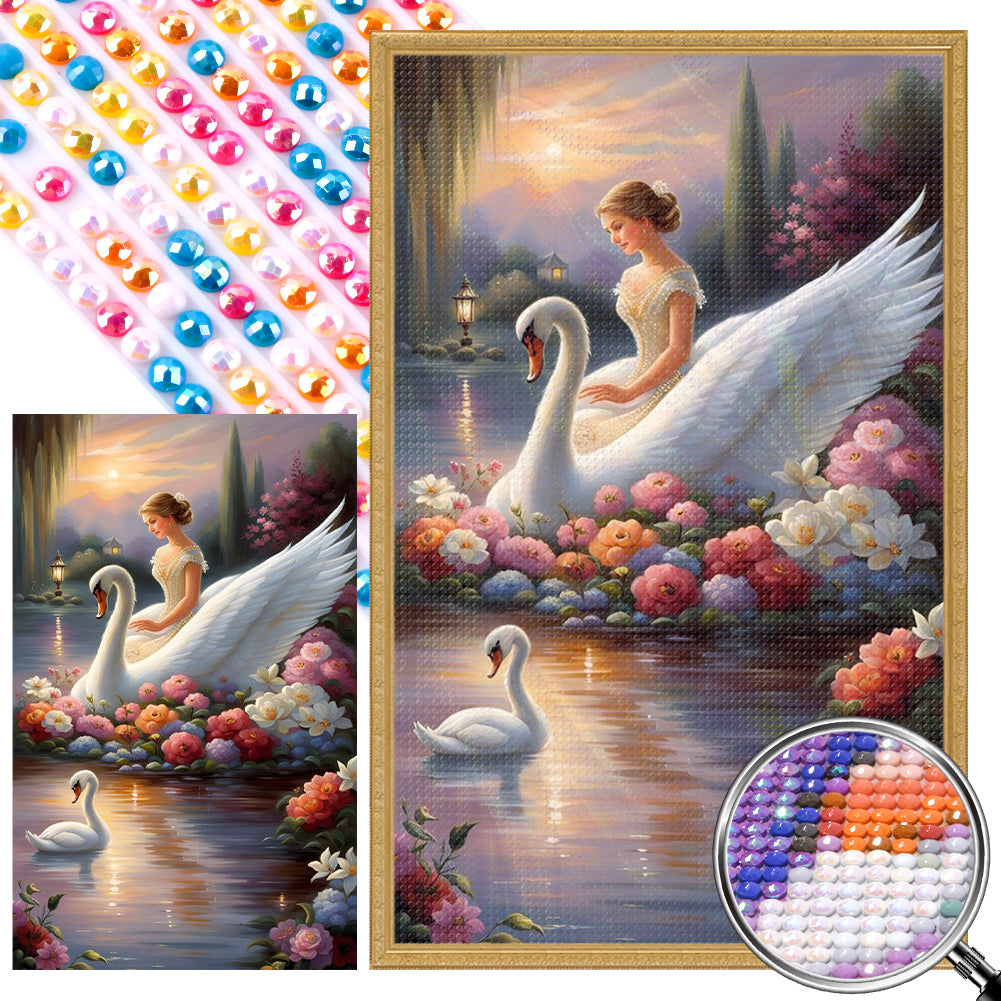 Swan And Girl - Full Round AB Drill Diamond Painting 30*50CM