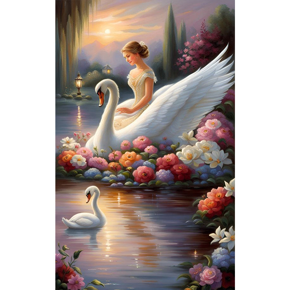 Swan And Girl - Full Round AB Drill Diamond Painting 30*50CM