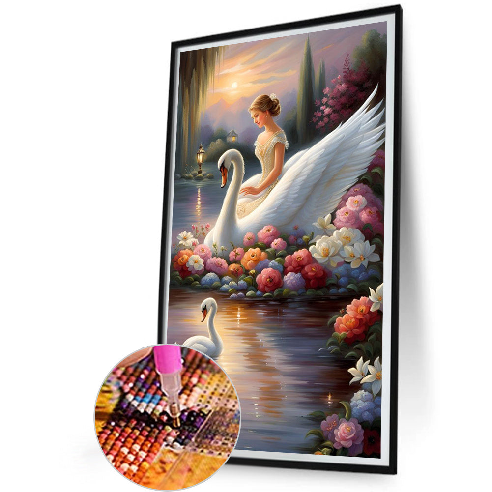 Swan And Girl - Full Round AB Drill Diamond Painting 30*50CM