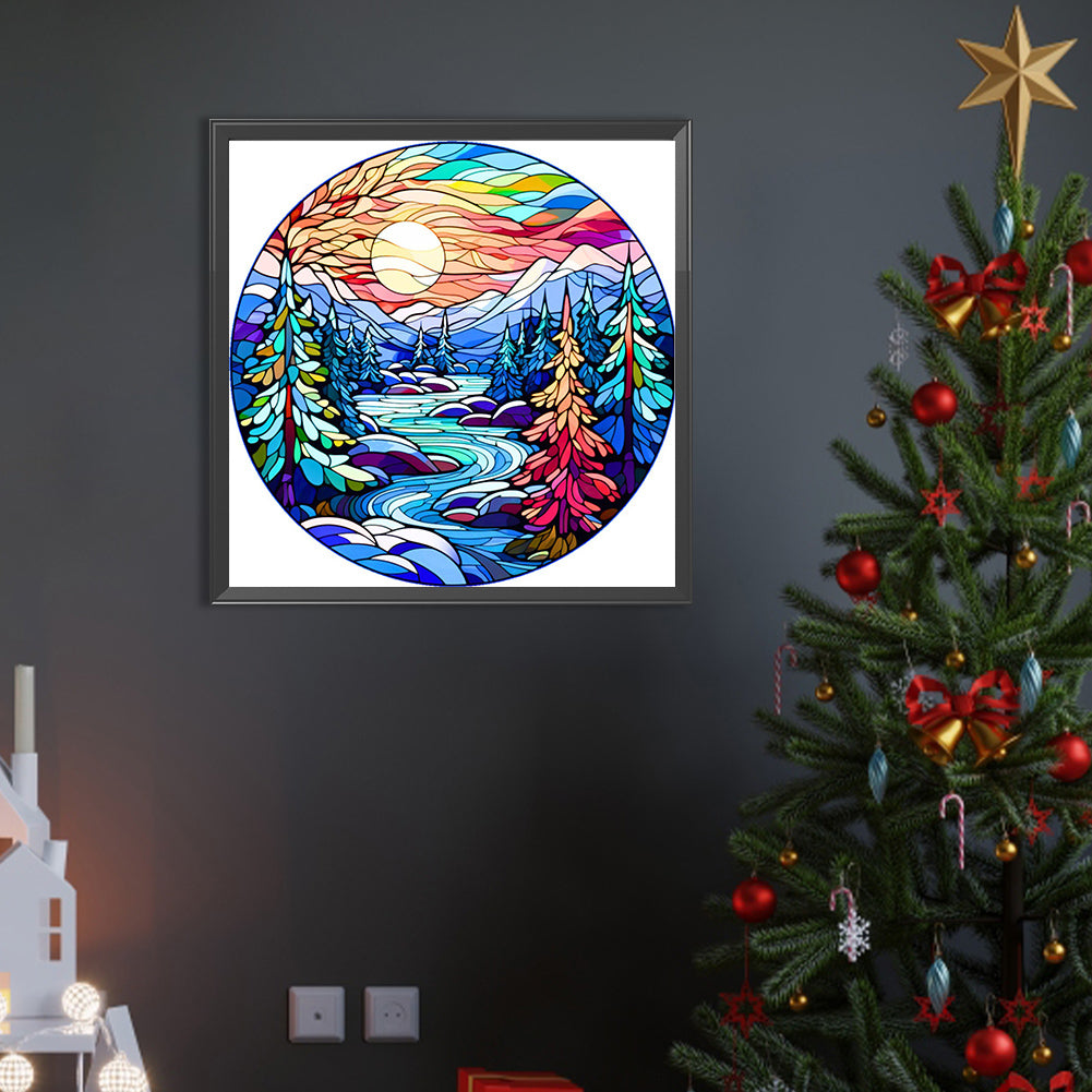 Stained Glass Forest - Full Round AB Drill Diamond Painting 40*40CM