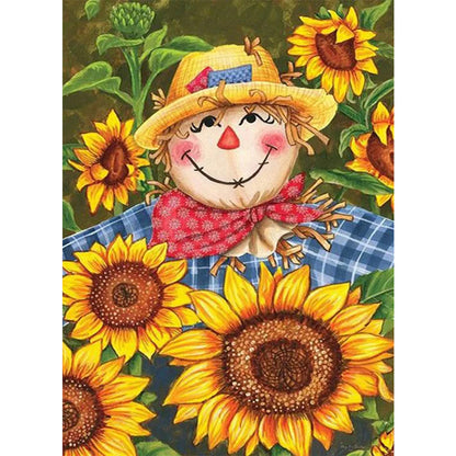 Scarecrow Among Sunflowers - Full Round AB Drill Diamond Painting 40*55CM