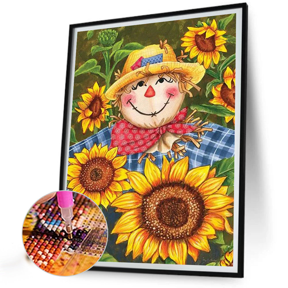 Scarecrow Among Sunflowers - Full Round AB Drill Diamond Painting 40*55CM