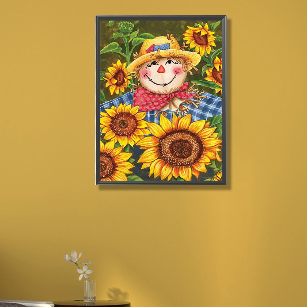 Scarecrow Among Sunflowers - Full Round AB Drill Diamond Painting 40*55CM