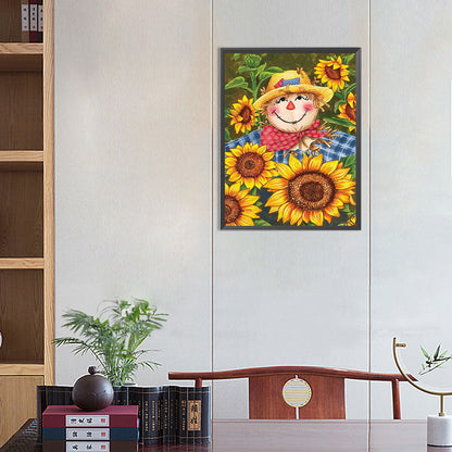 Scarecrow Among Sunflowers - Full Round AB Drill Diamond Painting 40*55CM