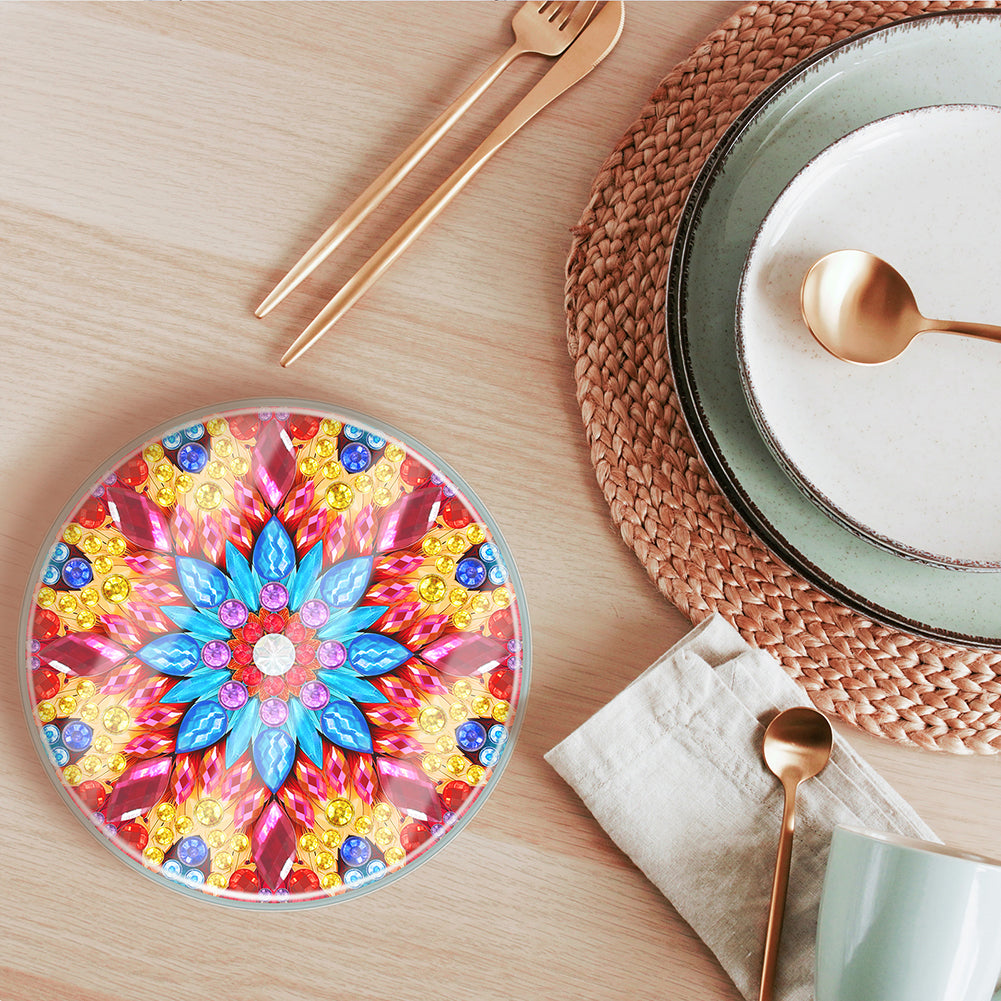 6PCS Acrylic Washable Diamond Painting Crafts Coaster with Holder (Mandala #1)