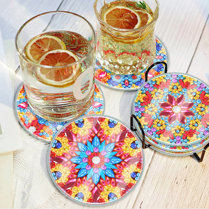 6PCS Acrylic Washable Diamond Painting Crafts Coaster with Holder (Mandala #1)