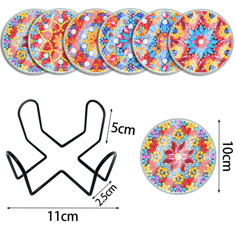 6PCS Acrylic Washable Diamond Painting Crafts Coaster with Holder (Mandala #1)