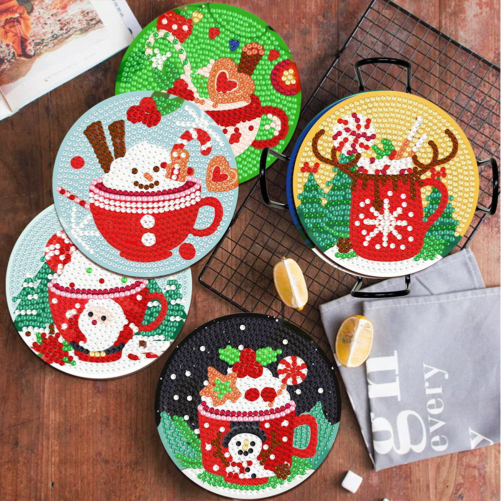 8PCS Christmas Paper Diamond Painting Art Coaster Kit with Holder for Adults(#1)