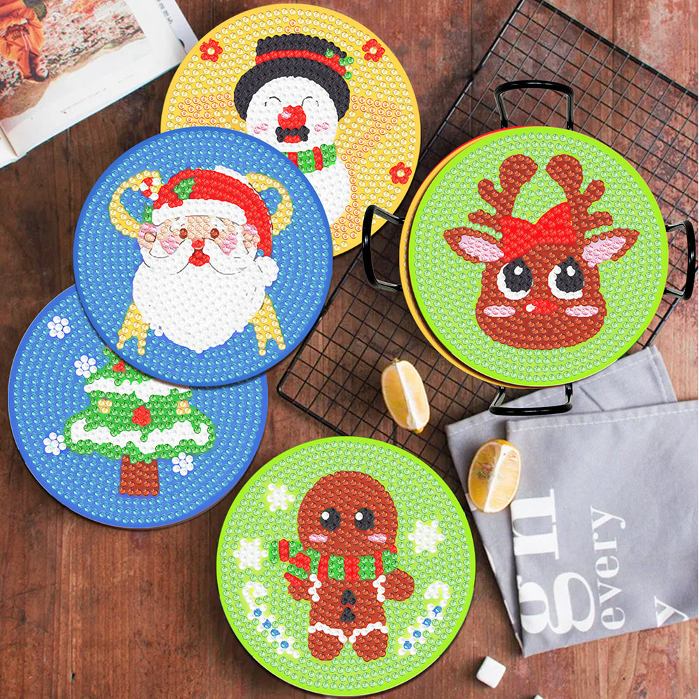 8PCS Christmas Paper Diamond Painting Art Coaster Kit with Holder for Adults(#2)