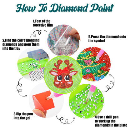 8PCS Christmas Paper Diamond Painting Art Coaster Kit with Holder for Adults(#2)