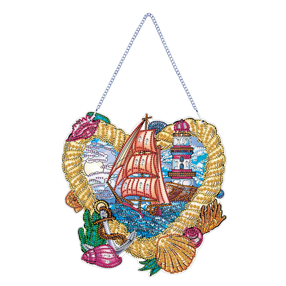 Single-Sided Diamond Painting Hanging Pendant for Home Wall Decor(Love Sailboat)