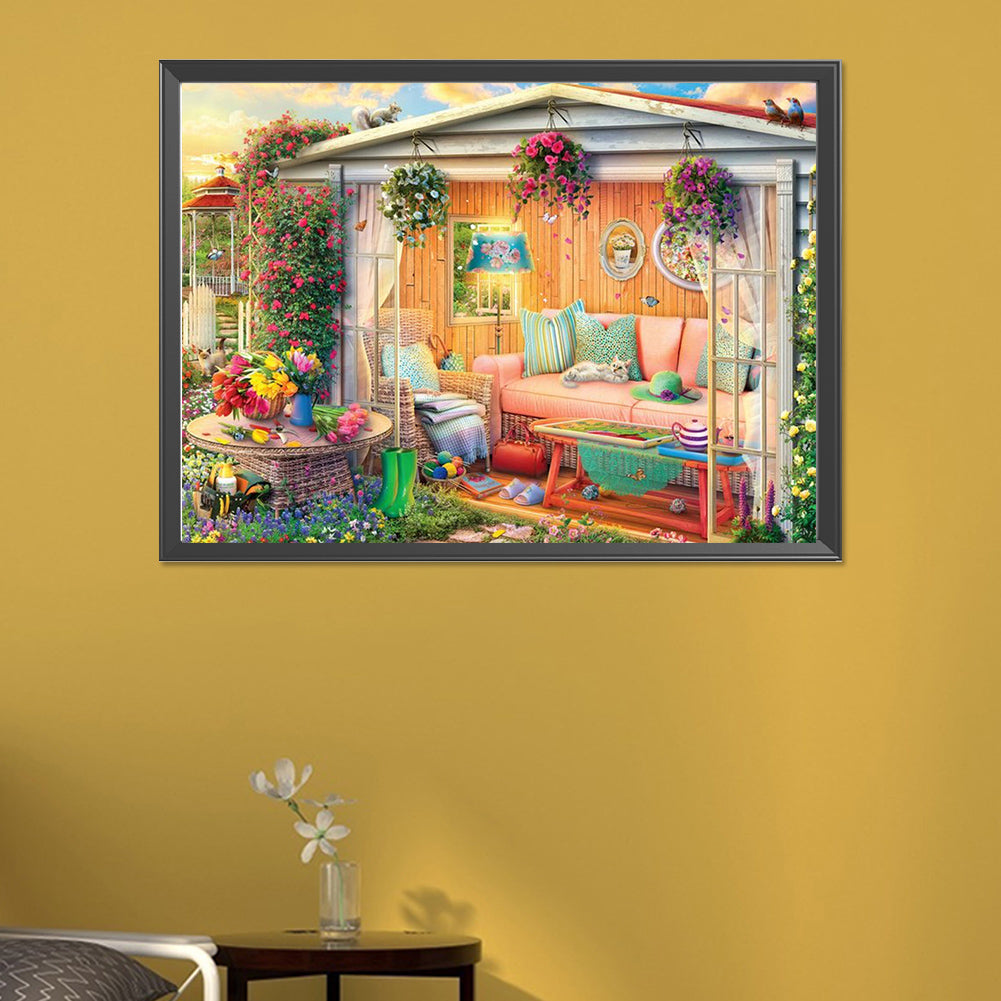 Small Garden And Cat - Full Round AB Drill Diamond Painting 55*40CM