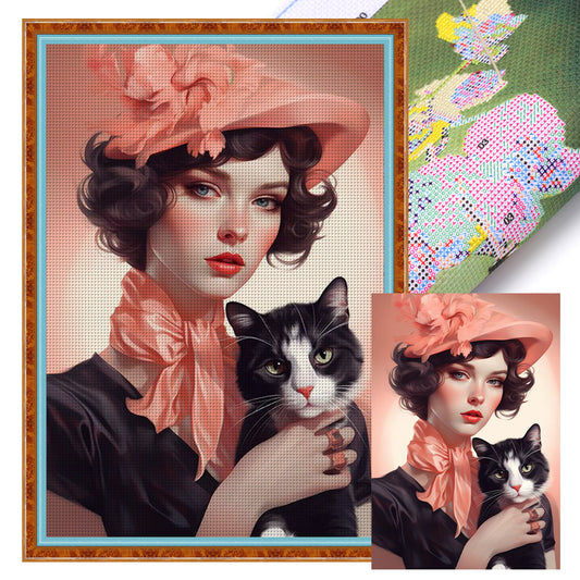 Cat And Lady - 11CT Stamped Cross Stitch 40*60CM