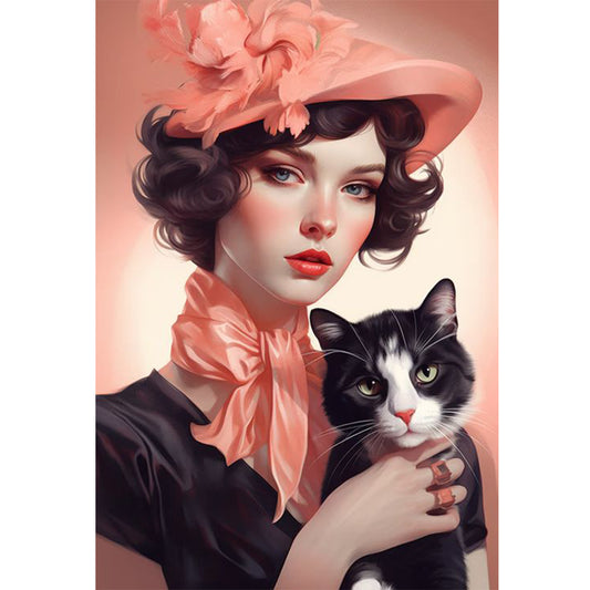 Cat And Lady - 11CT Stamped Cross Stitch 40*60CM