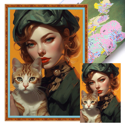Cat And Lady - 11CT Stamped Cross Stitch 40*60CM