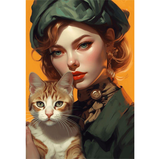 Cat And Lady - 11CT Stamped Cross Stitch 40*60CM