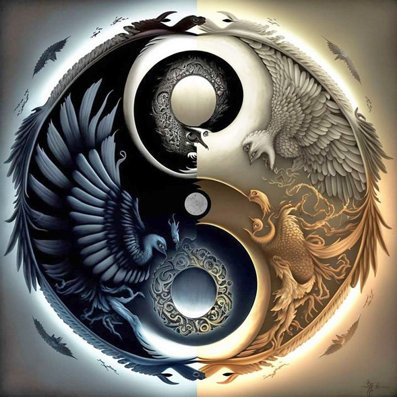 Yin And Yang Diagram Of Mythical Beasts - Full Round Drill Diamond Painting 45*45CM