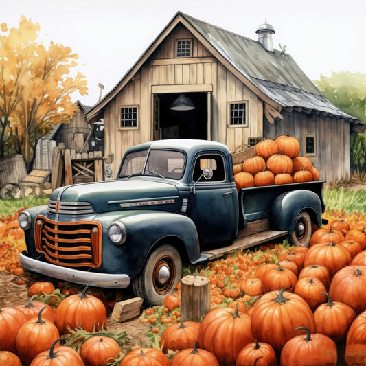 Country Pumpkin Classic Car - Full Round Drill Diamond Painting 30*30CM