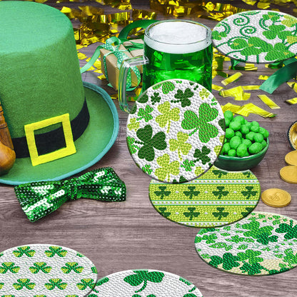 8PCS Wooden Diamond Painting Art Coaster Kit with Holder (Saint Patricks Day #1)