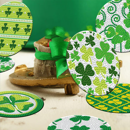8PCS Wooden Diamond Painting Art Coaster Kit with Holder (Saint Patricks Day #1)