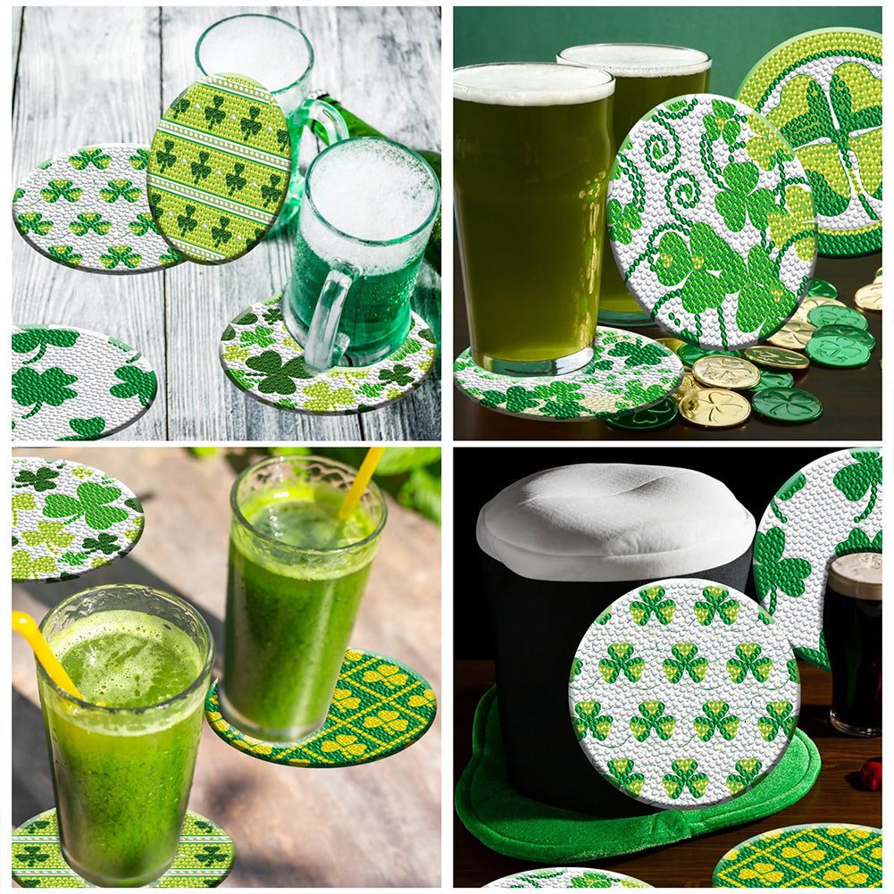 8PCS Wooden Diamond Painting Art Coaster Kit with Holder (Saint Patricks Day #1)