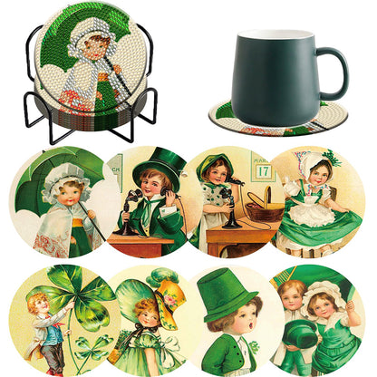 8PCS Wooden Diamond Painting Art Coaster Kit with Holder (Saint Patricks Day #2)