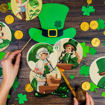 8PCS Wooden Diamond Painting Art Coaster Kit with Holder (Saint Patricks Day #2)