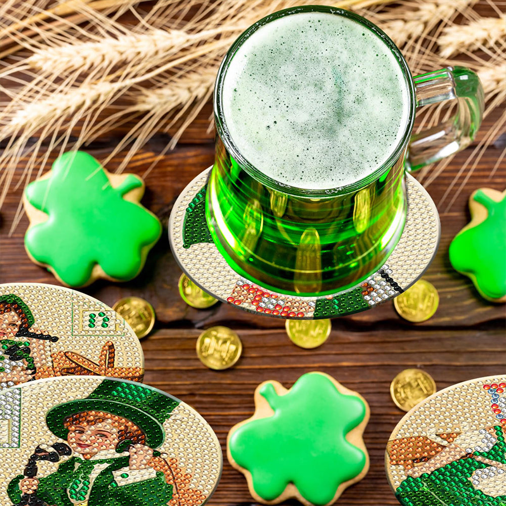 8PCS Wooden Diamond Painting Art Coaster Kit with Holder (Saint Patricks Day #2)