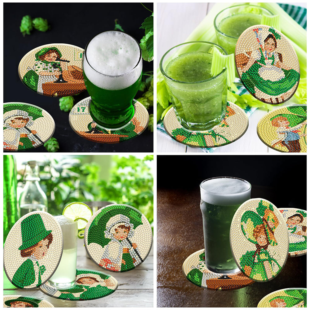 8PCS Wooden Diamond Painting Art Coaster Kit with Holder (Saint Patricks Day #2)