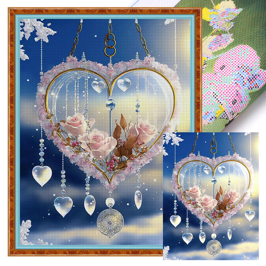 Fantasy Snow Scene Rose Heart - 11CT Stamped Cross Stitch 40*53CM