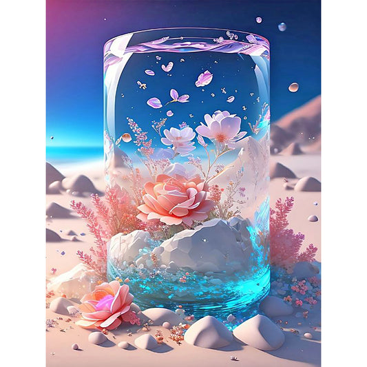 Fantasy Beach Flowers In A Vase - Full Round Drill Diamond Painting 30*40CM