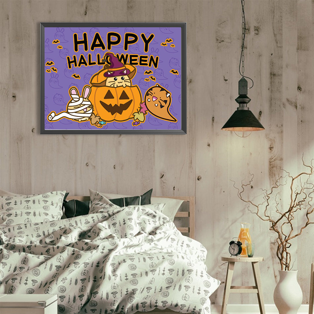 Cute Pumpkin Lantern And Animals - Full Round Drill Diamond Painting 40*30CM