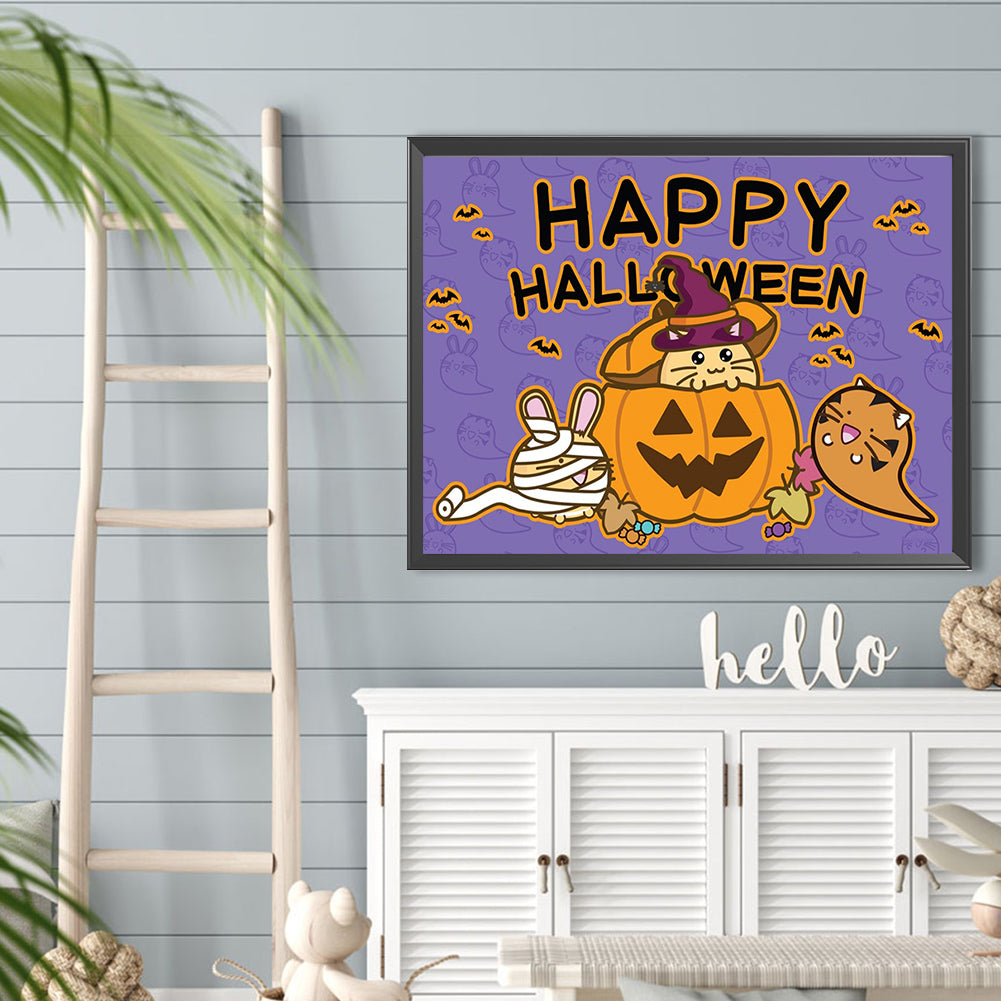 Cute Pumpkin Lantern And Animals - Full Round Drill Diamond Painting 40*30CM