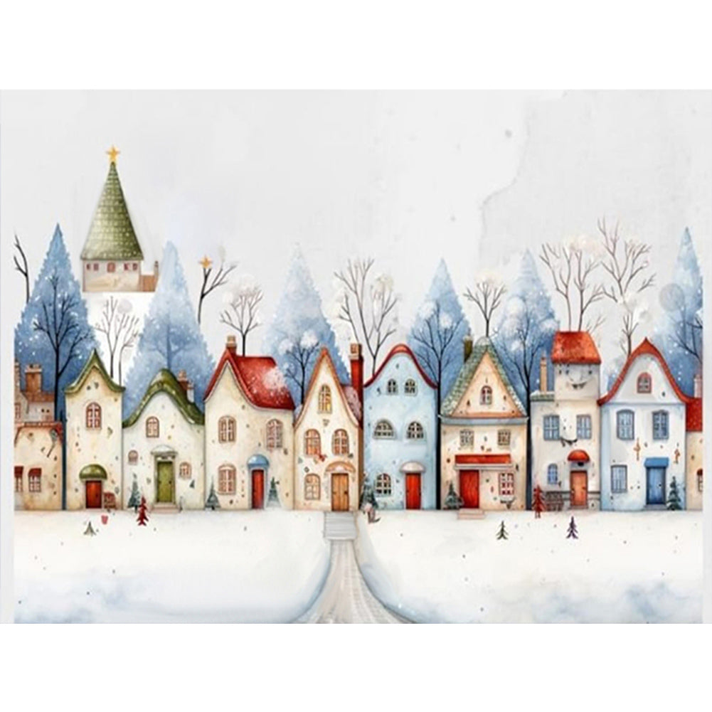 Colorful House In The Snow - Full Round Drill Diamond Painting 40*30CM