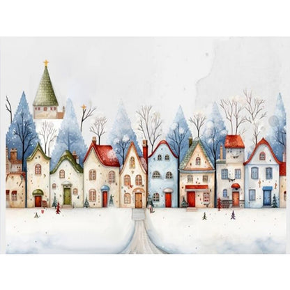 Colorful House In The Snow - Full Round Drill Diamond Painting 40*30CM