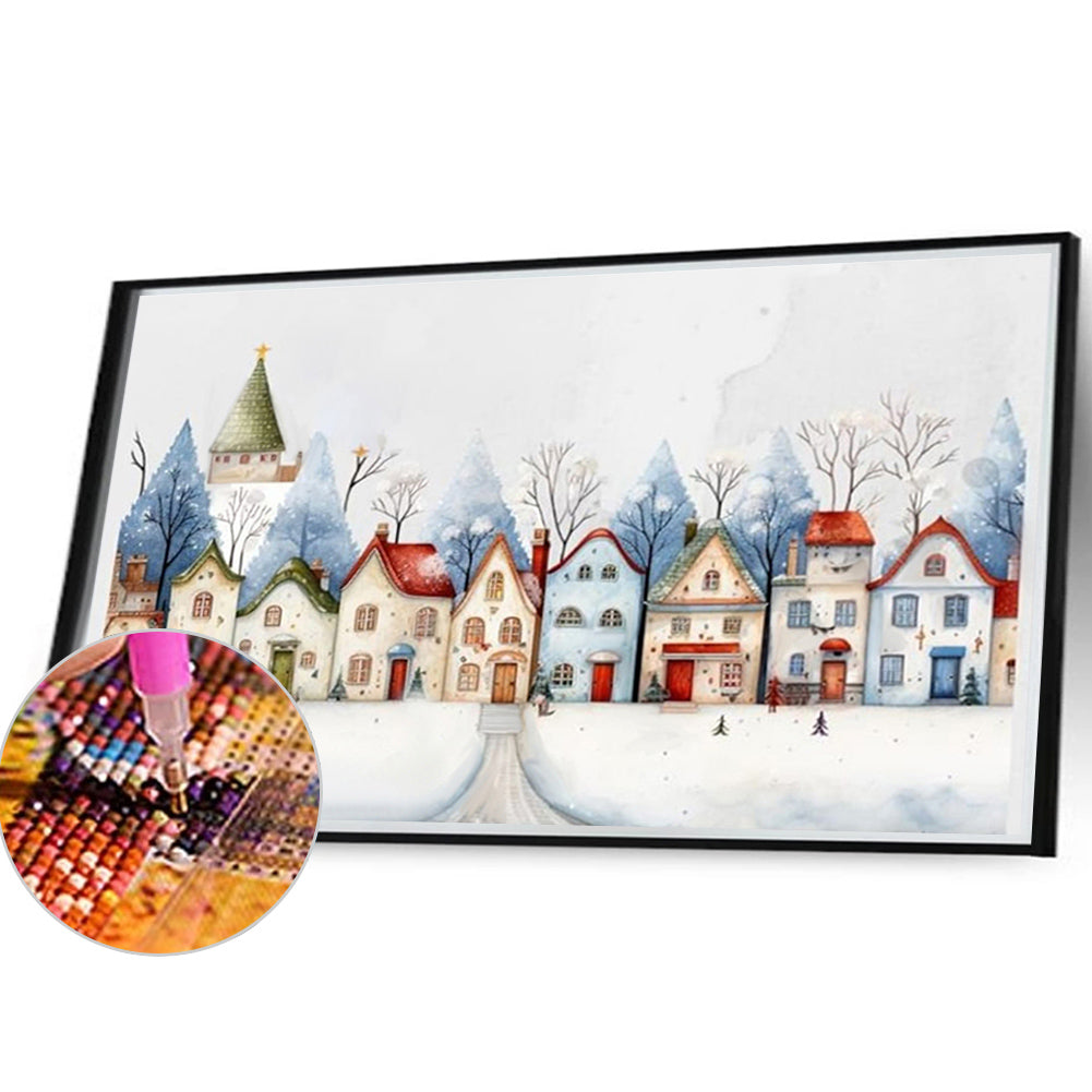 Colorful House In The Snow - Full Round Drill Diamond Painting 40*30CM