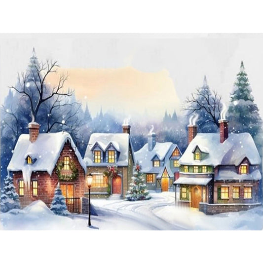 Colorful House In The Snow - Full Round Drill Diamond Painting 40*30CM